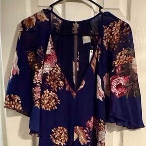 NWT ASOS Blue Floral Women’s Maxi Dress Flutter Sleeves Size US 10 New